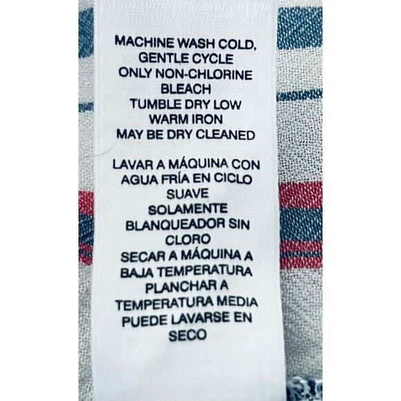 CHICO'S LONG BELL RAGLAN SLV BUTTON DOWN V-NECK BLOUSE, BLUE PINK BLACK STRIPE - Picture 11 of 11